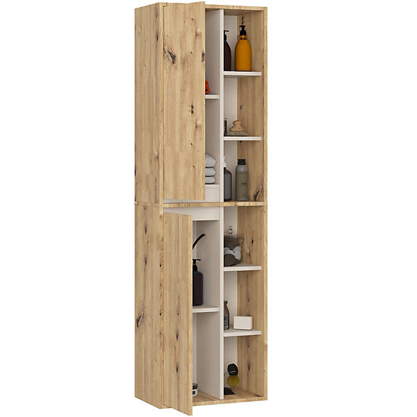 Colonne salle de bains VAMI suspendu Chêne Artisan 50 cm 2 portes façade Cachmire 10 étagères 50x30x170 cm