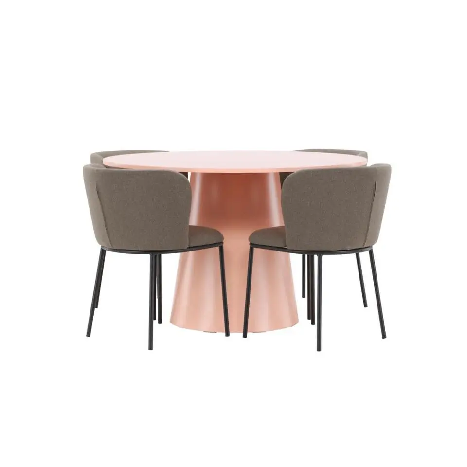 Hioshop Lanzo eethoek tafel &Oslash;120cm en 4 stoelen peach- bruin