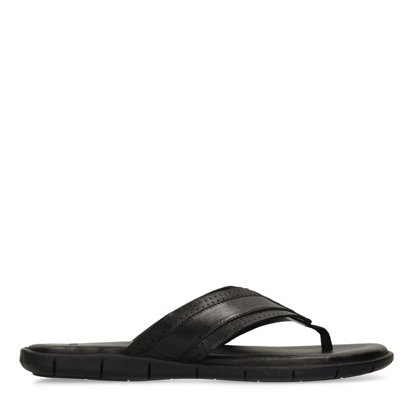 Manfield Zwarte leren slippers