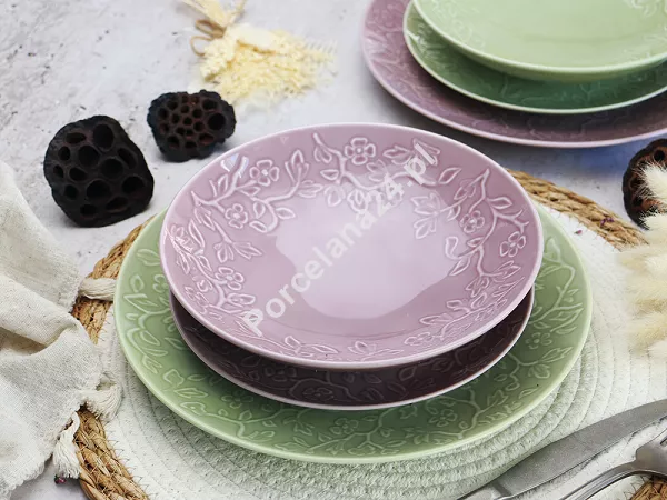 Serwis obiadowo-herbaciany na 6 osób (26 el) Lubiana - Hanami Pistacjowa Zieleń / Pudrowy Róż