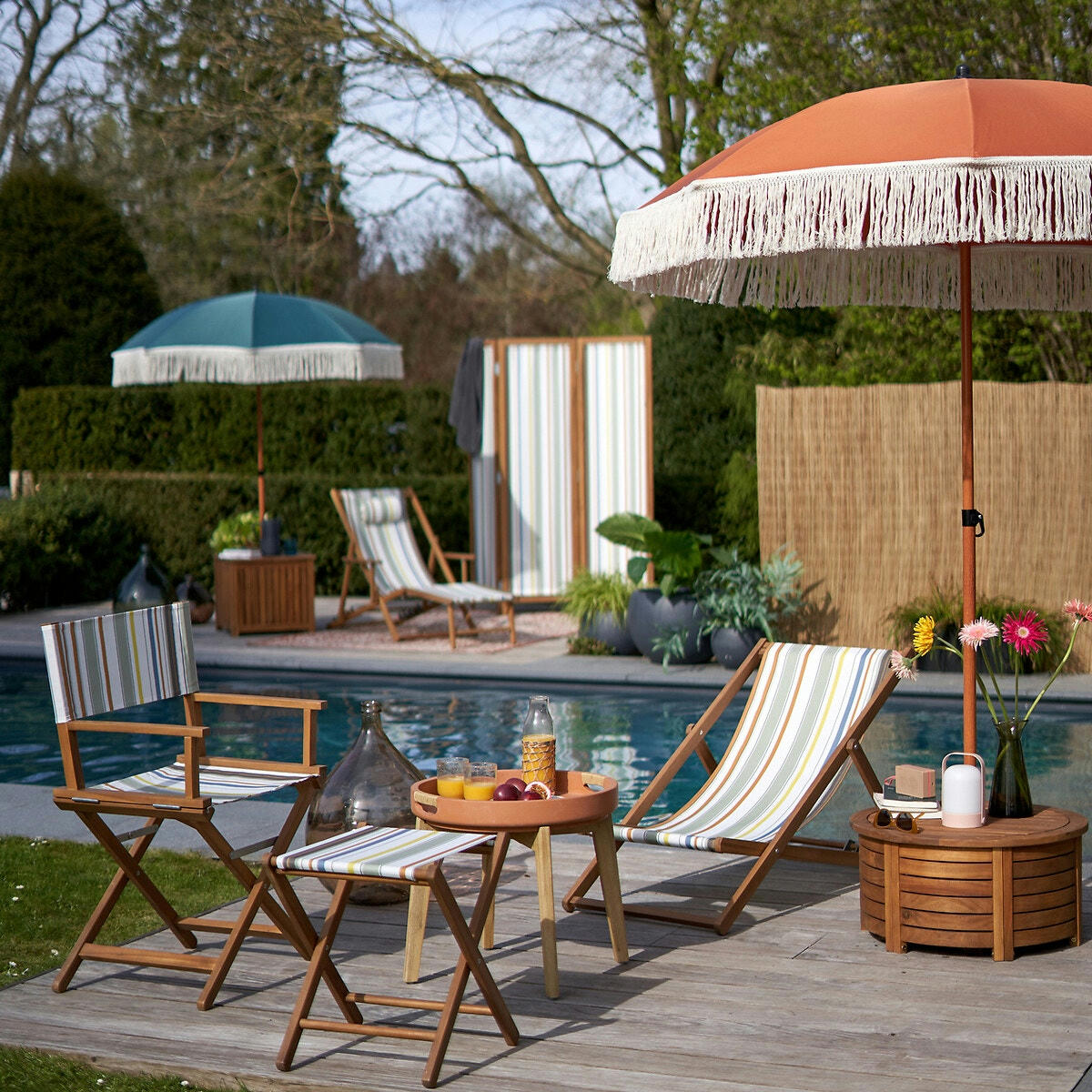 Chaise longue acacia et toile, Amezza