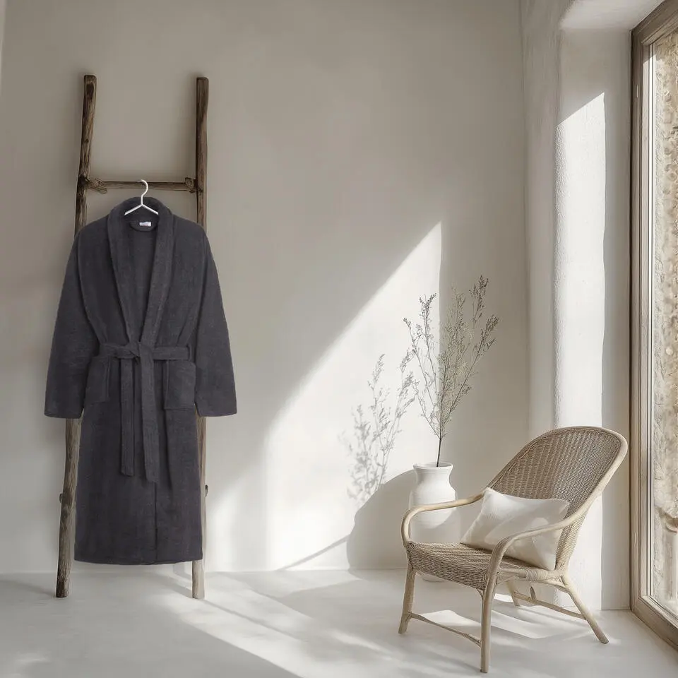 HIP badjas effen kleur - M/L - Antraciet - Badstof