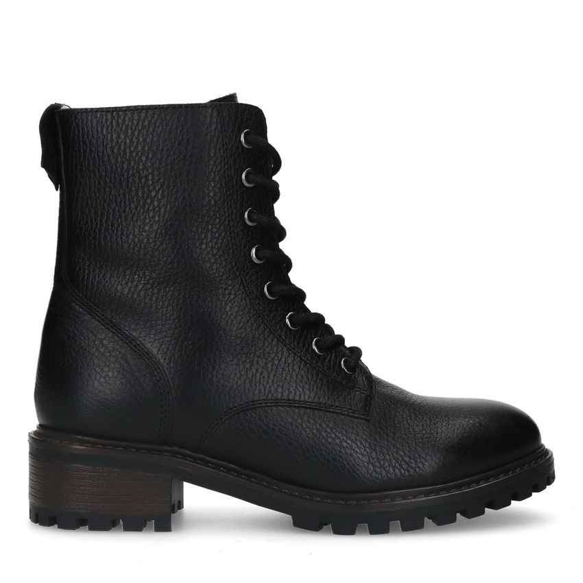 Manfield Zwarte leren veterlaarsjes