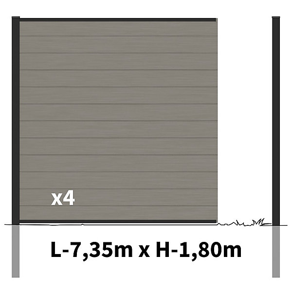 Kit Clôture Bois Composite Platine 7,5x1,8m RIO - Poteaux en Aluminium Noir - Brise Vue - Palissade