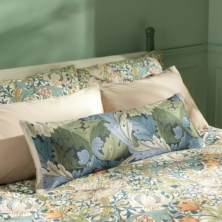 Habitat x Morris & Co. Acanthus Bolster Cushion-Blue-30x80cm