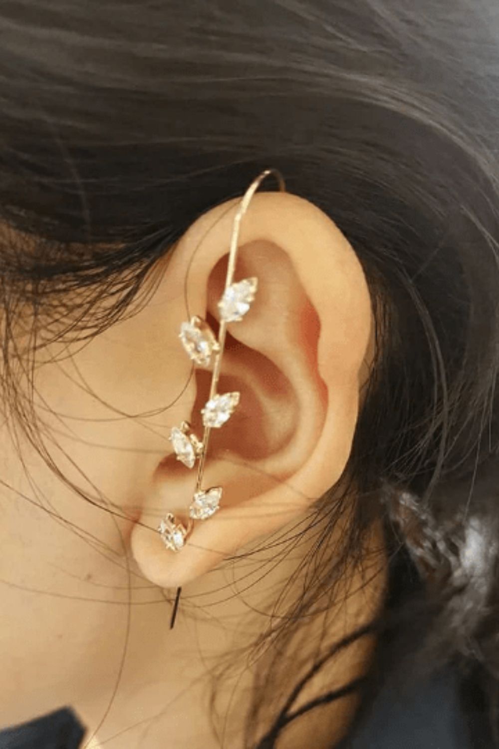 The Colourful Aura Leaf Ear Wrap Crawler Ear Climber Zircon Earring