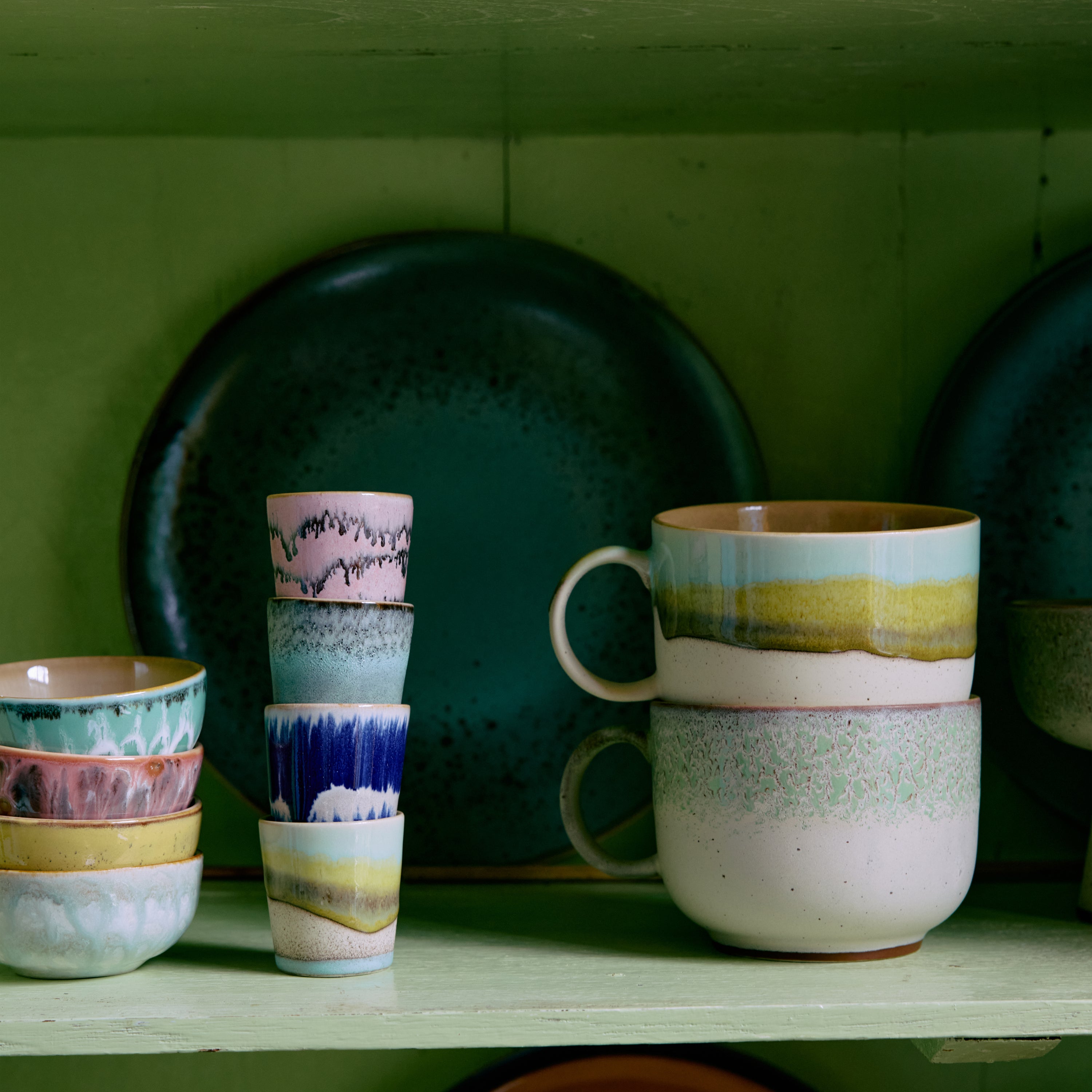 HKliving 70's Ceramics Theekop 0,42 L - Set van 2 - Neo