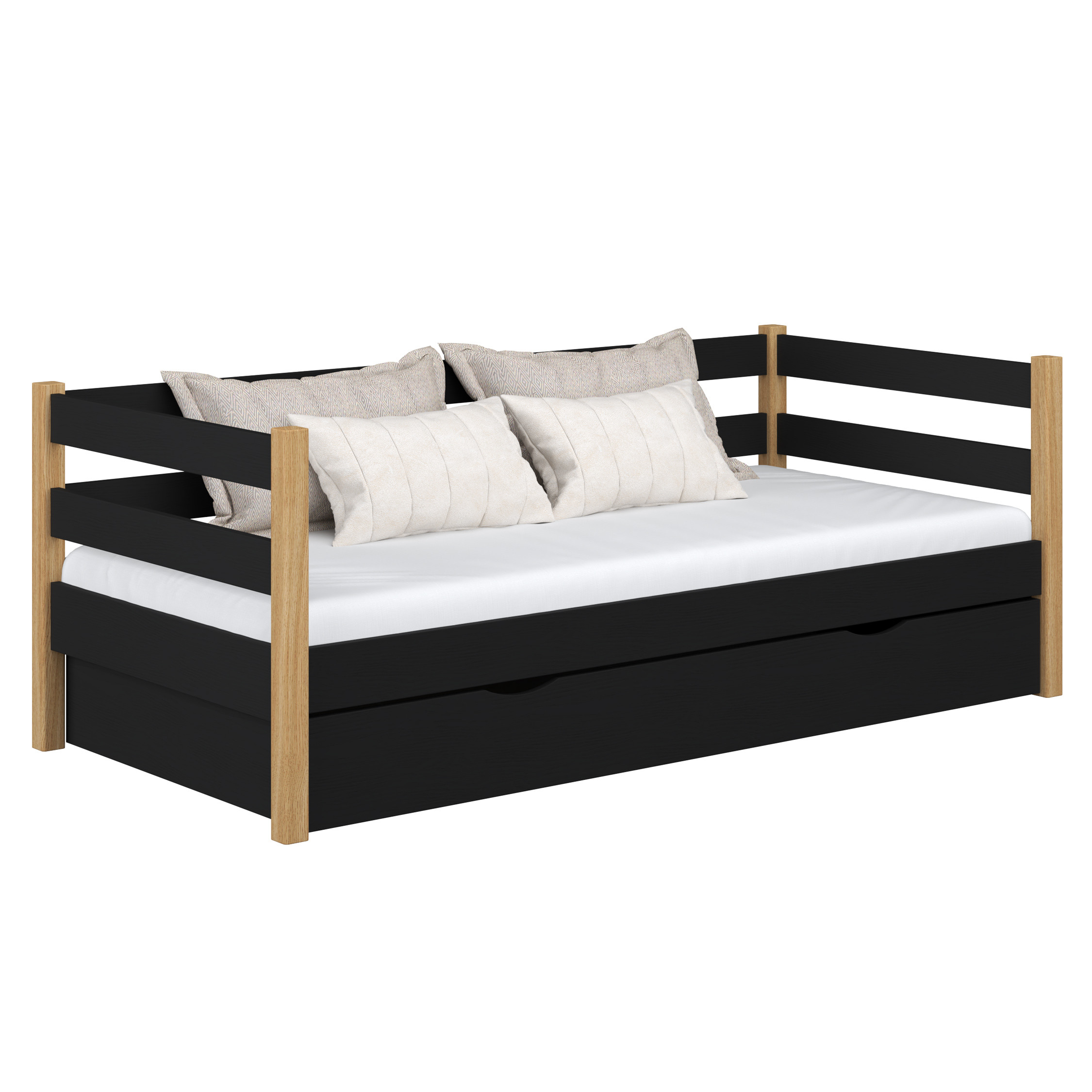 Drewniane łóżko sofa z szufladą N01
