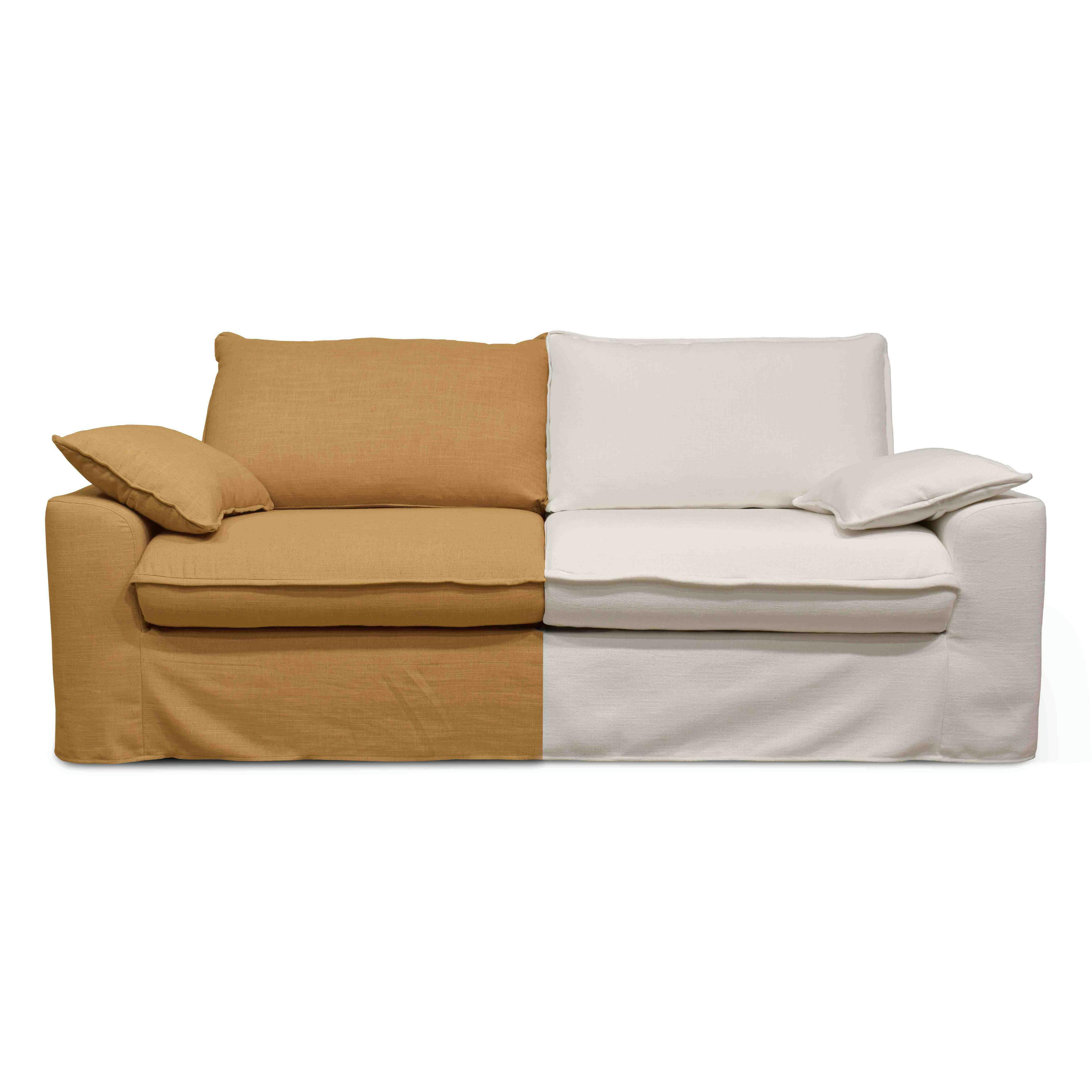 JAROD - Canapé tissu lin ocre avec une housse supplémentaire texturé blanc