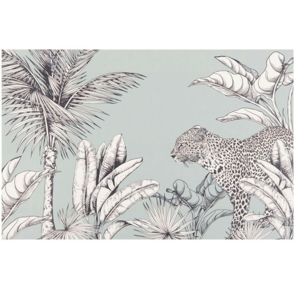 GIULIA - Set de table en vinyle noir, blanc et vert imprimé guépard