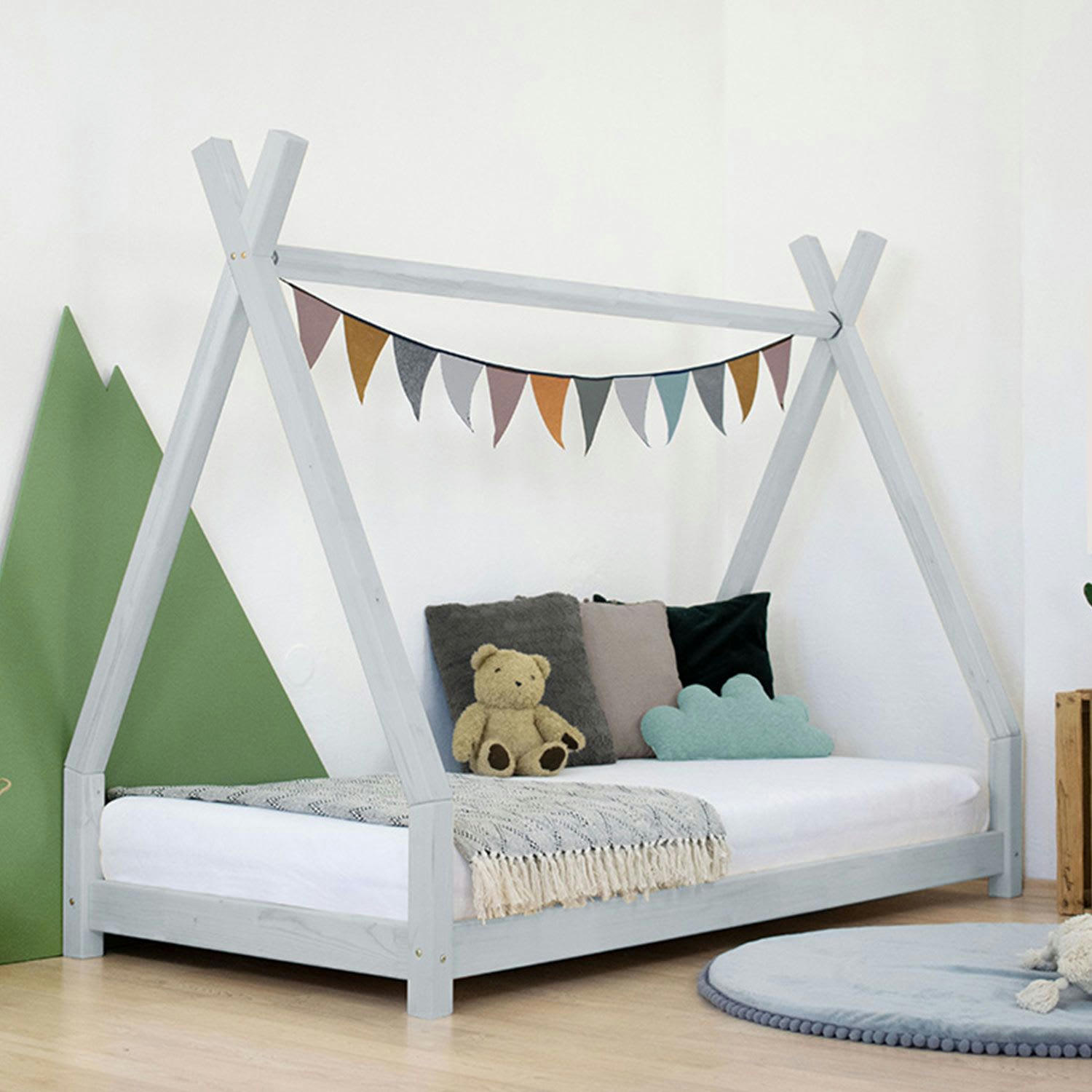 - Lit tipi enfant NAKANA 90 x 200 gris clair