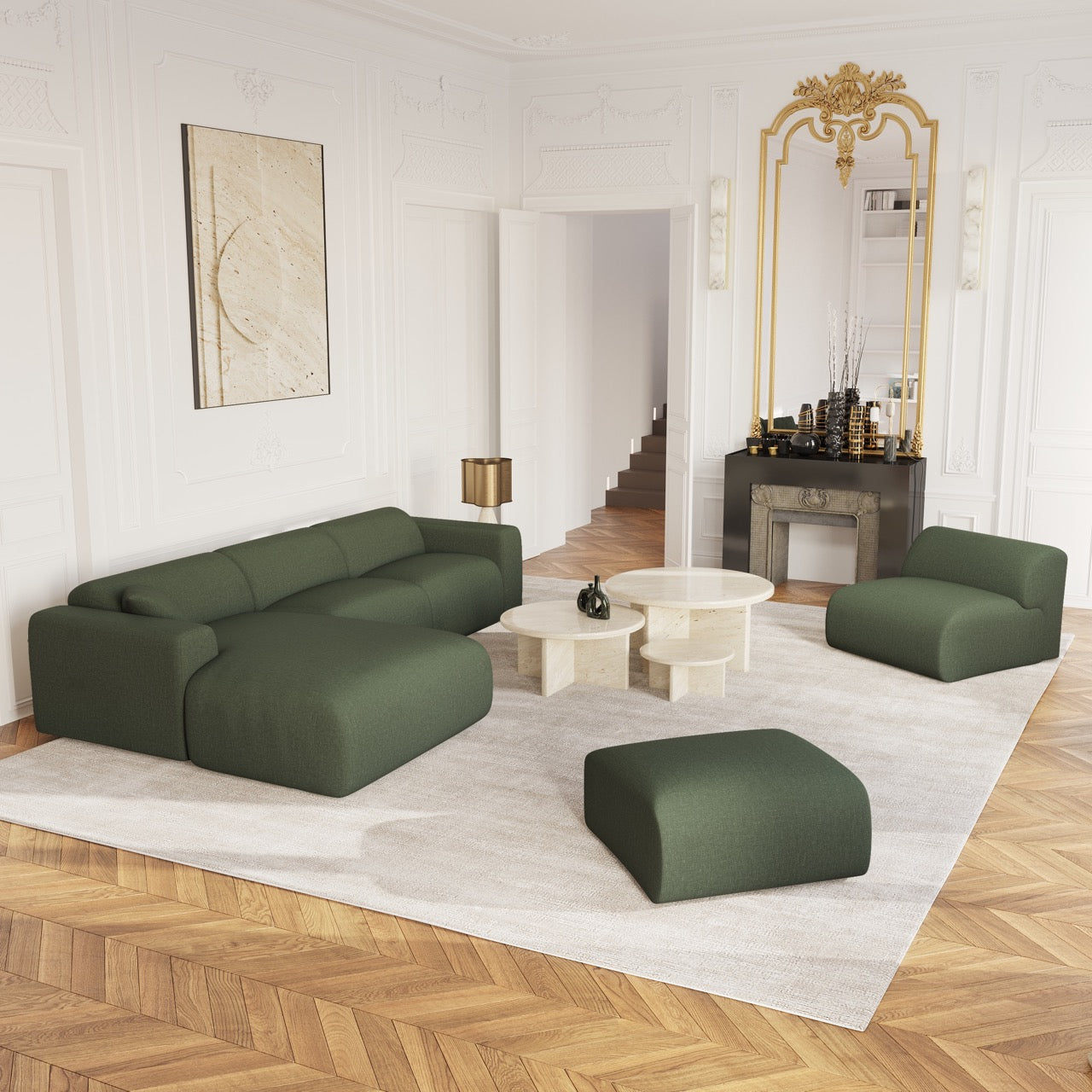 Hoekbanken links MYRA 5 personen Geweven stof Olijfgroen