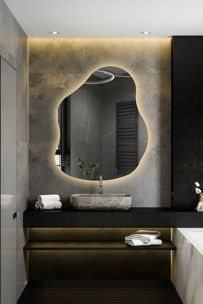 Lustro o organicznym kształcie z podświetleniem - STONE LED