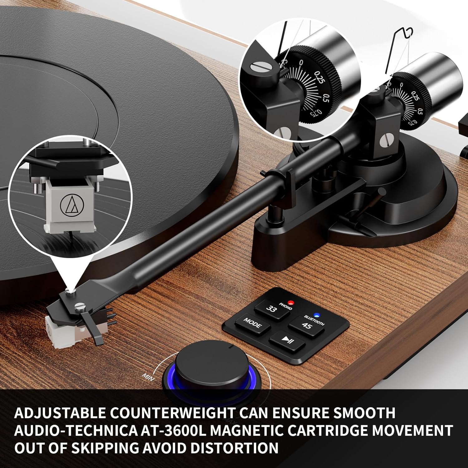 Bluetooth Turntable HiFi System with 36 Watt Bookshelf Speakers, Patend Designed Vinyl Record Player with Magnetic Cartridge, Bluetooth Playback and Auto Off