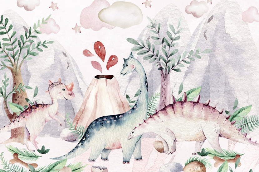 Fototapeta DINOZAURY Wulkany Drzewa Chmury 90x60cm