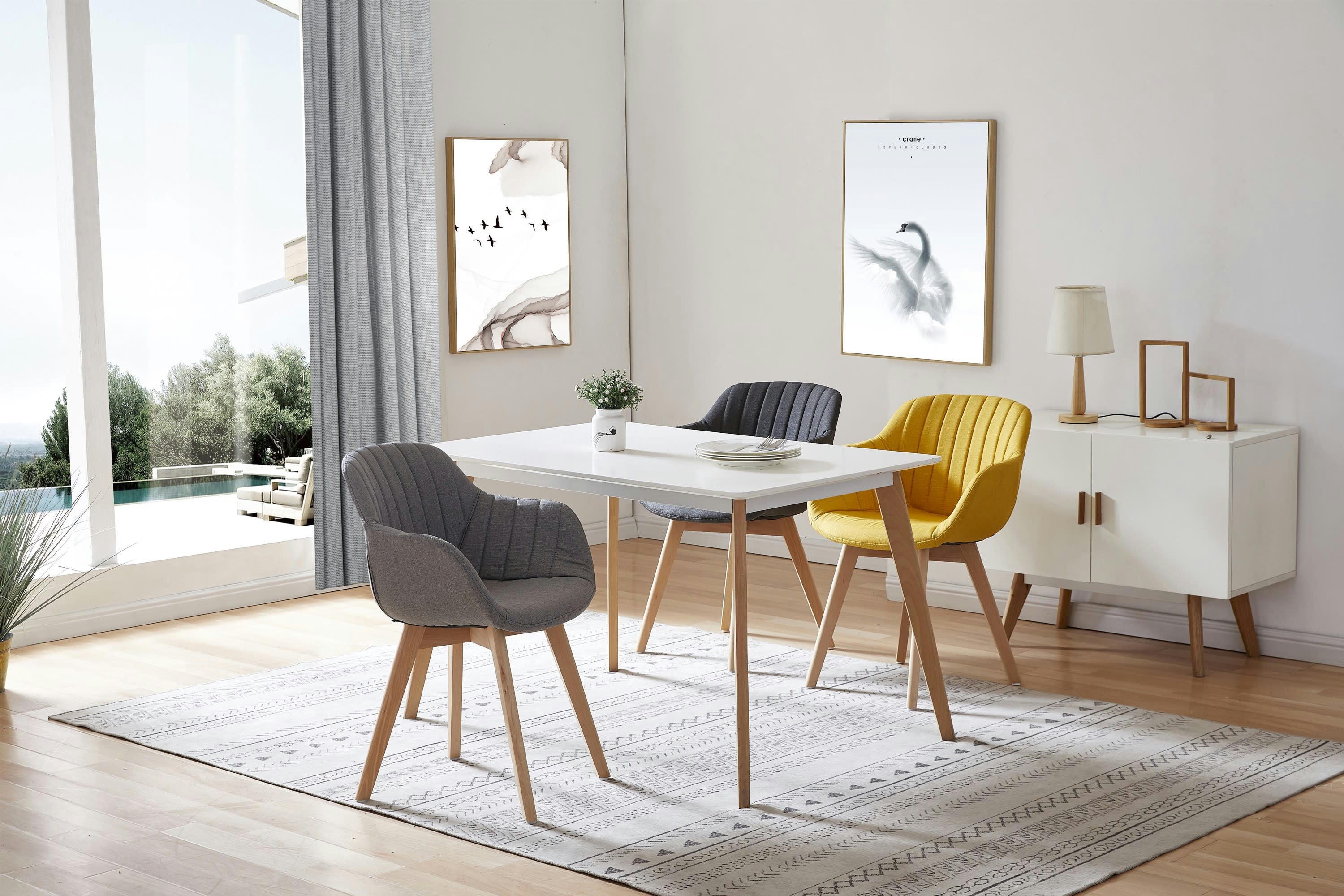 STEFFY - STEFFY - Chaise scandinave tissu curry pied hêtre (x4)