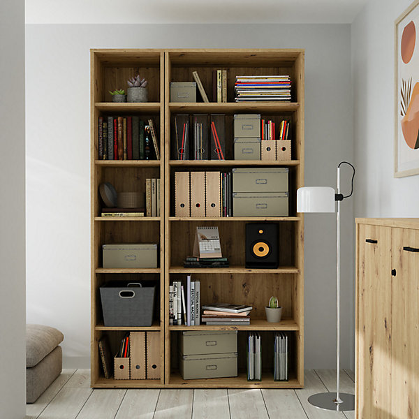 Bibliothèque H. 227 cm 6 niveaux décor chêne rustique - MANOLO