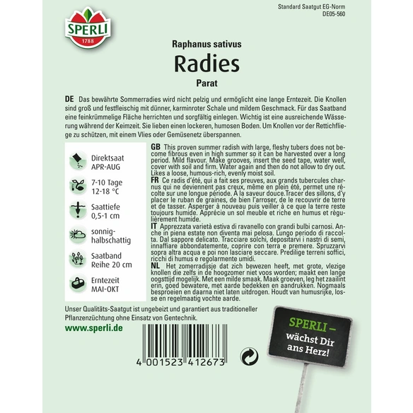 Radies »Parat«, bewährte, milde Sommersorte, lange Erntezeit