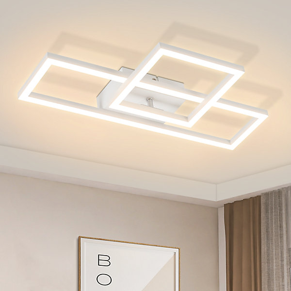 NETTLIFE Plafonnier LED plafonnier salon 20W design moderne lampe de cuisine blanc chaud carré blanc
