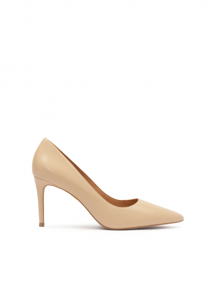 Classic beige pumps on a medium-height stiletto heel