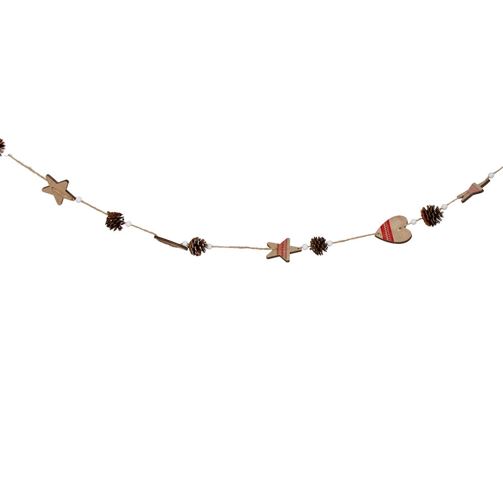 Guirlande coeurs pommes de pin beige rouge L. 1,9 m