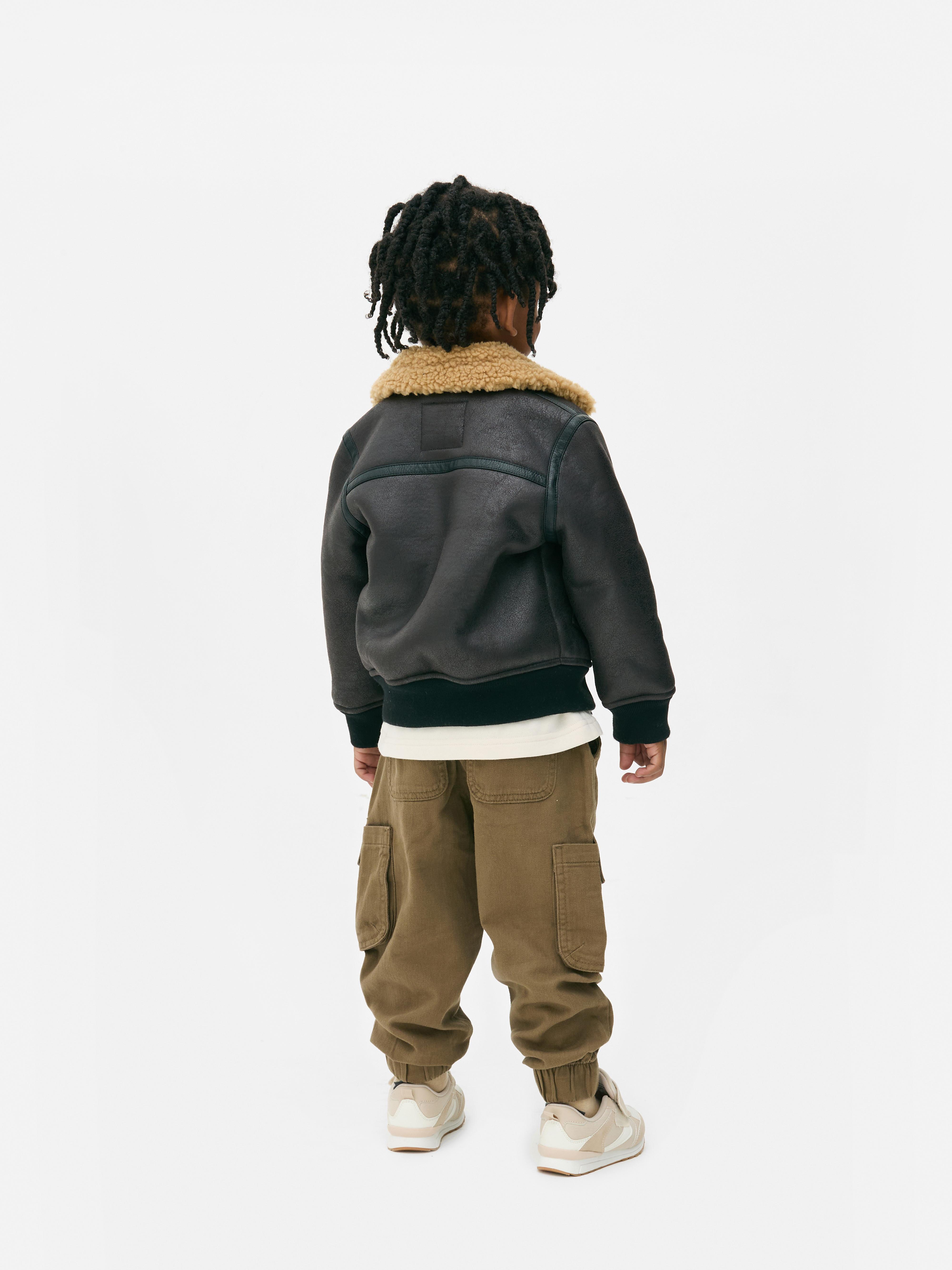 1.5-7yrs | Borg Collar Faux Leather Jacket