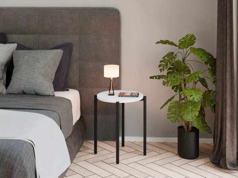 Stolik nocny okrągły loft 35x35x46 cm metalowy czarny