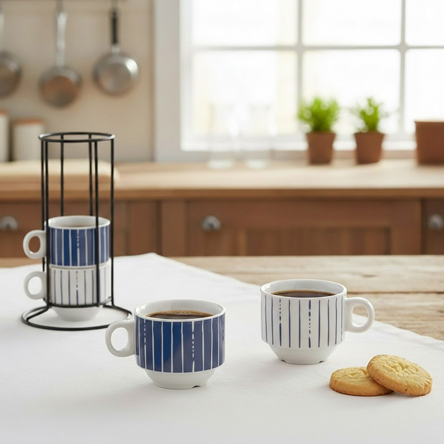 Set 4 tazzine caffè Mix e Match blu con stand