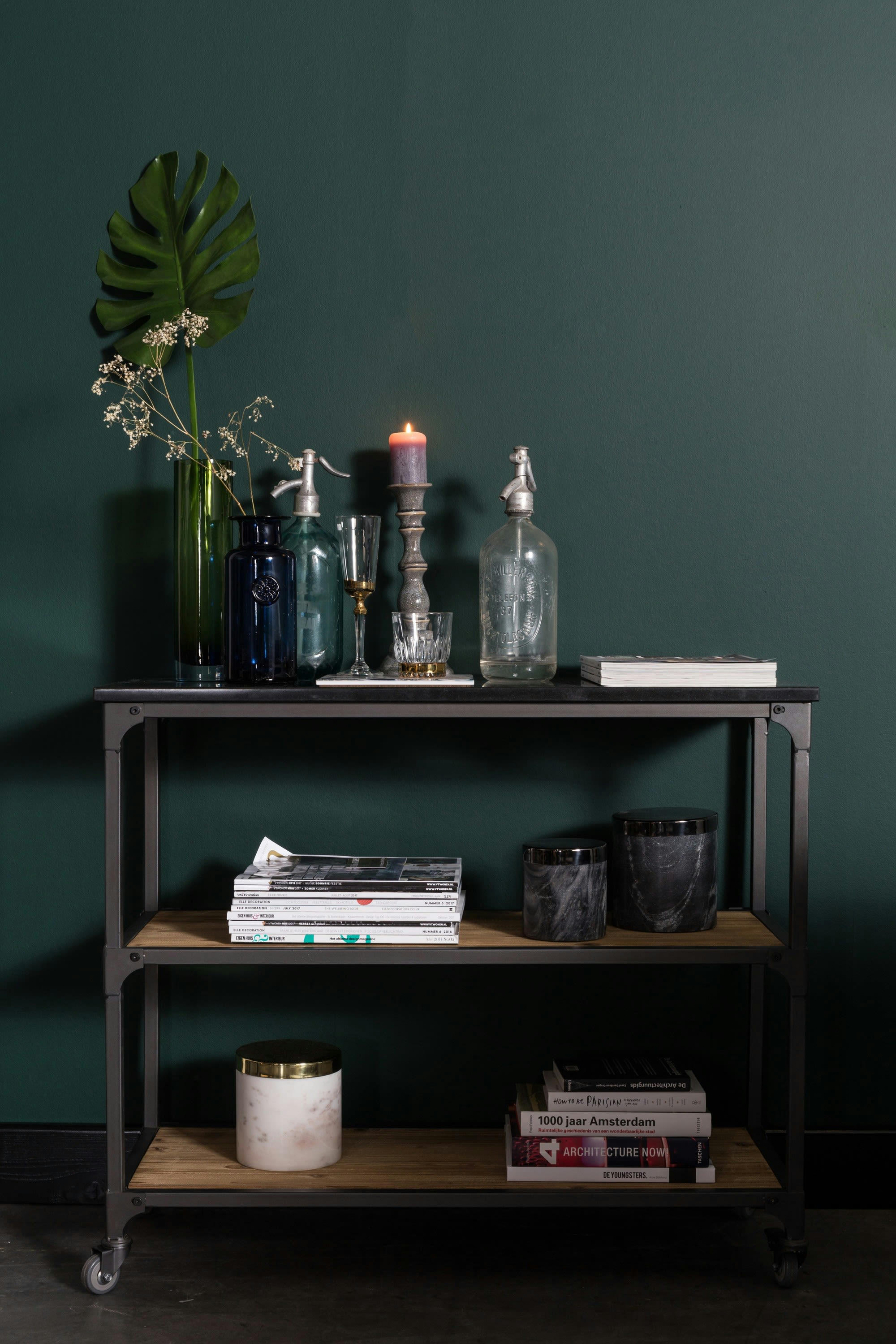 CONSUELA - Etagère à roulettes en métal et bois marron