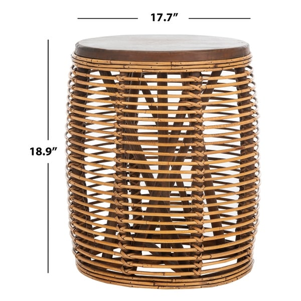 SAFAVIEH Maui Rattan Drum Stool Table -Honey / Brown - 17.7" x 17.7" x 18.9"