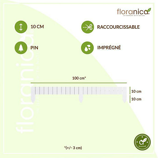 Floranica Bordure flexible de parterre Imprégnée 100 x 10 cm Blanc (raccourcissable) Clôture en bois en pin Palissade Rollboarder