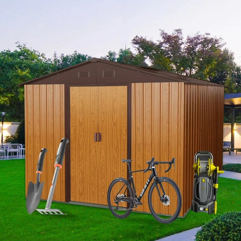 10ft x 8ft Outdoor Metal Storage Shed with Metal Floor Base