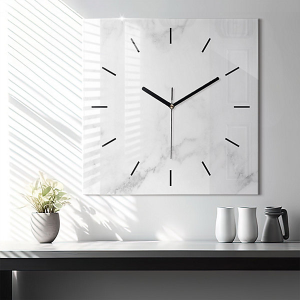 Horloge murale Wallfluent 60x60 cm Aiguilles noires Marbre raffiné 1 pcs