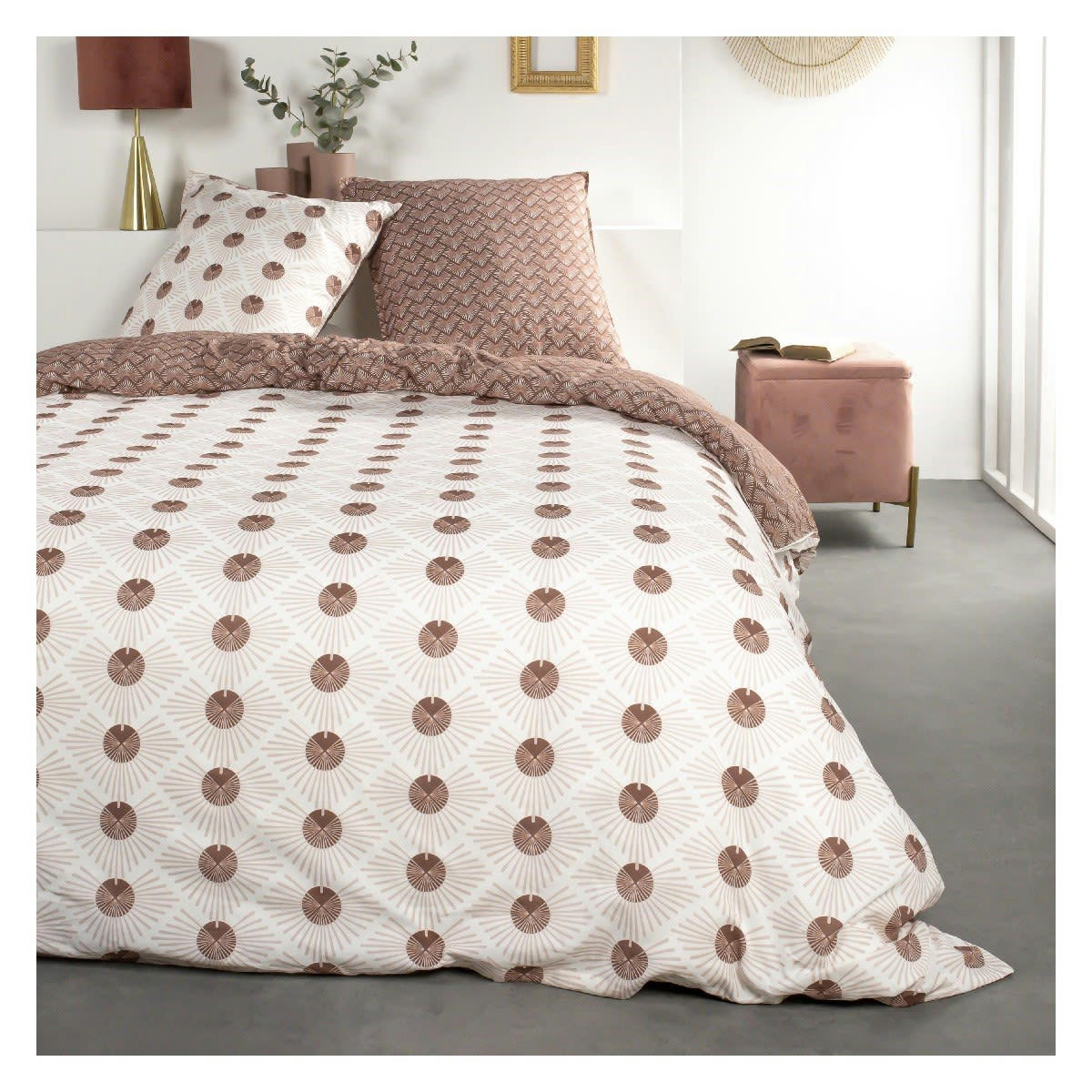 SUNSHINE - Parure de lit 2 personnes imprimé en Coton Blanc 240x260 cm