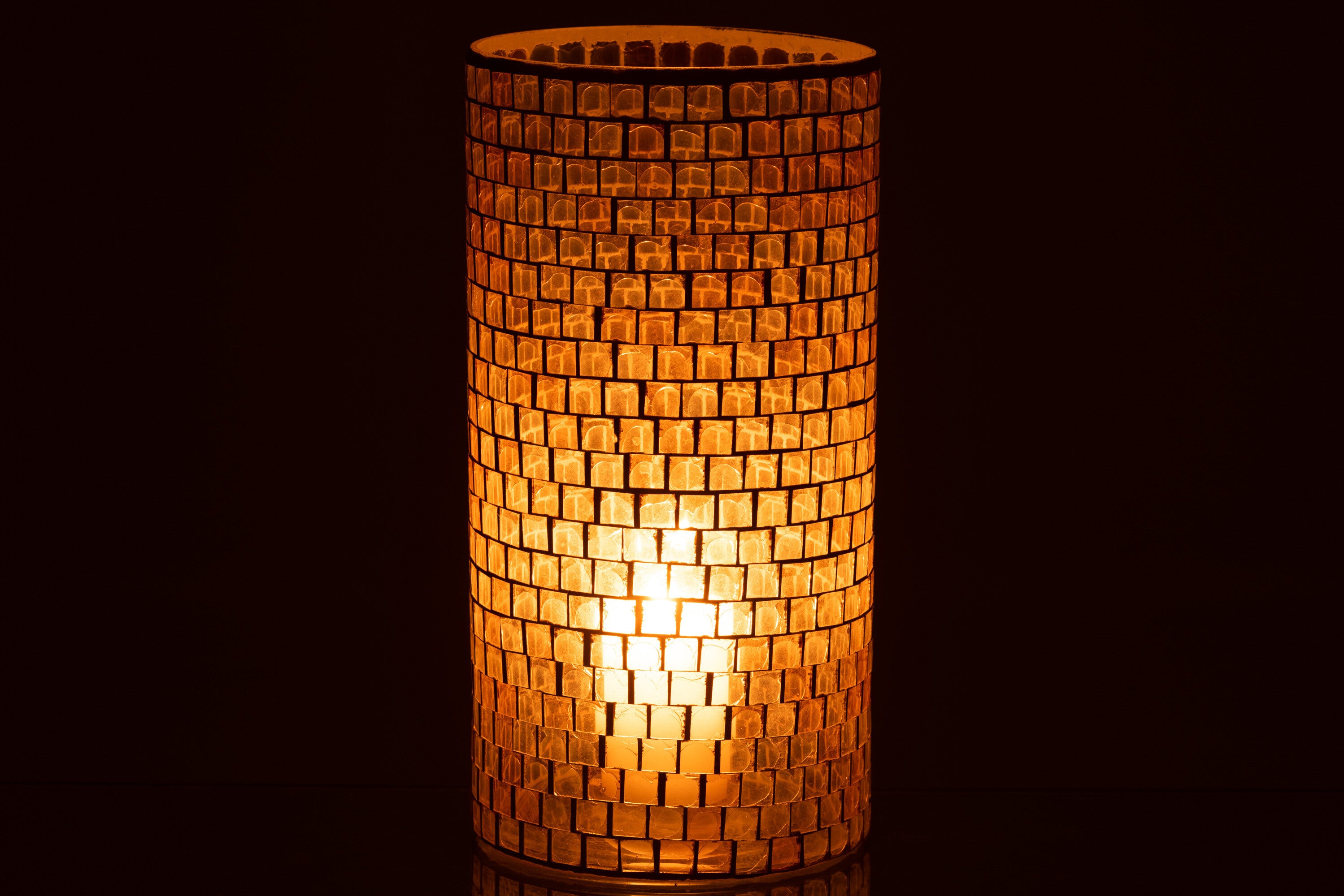 J-Line vaas Mozaiek Rond - glas - oranje - 29 cm hoog