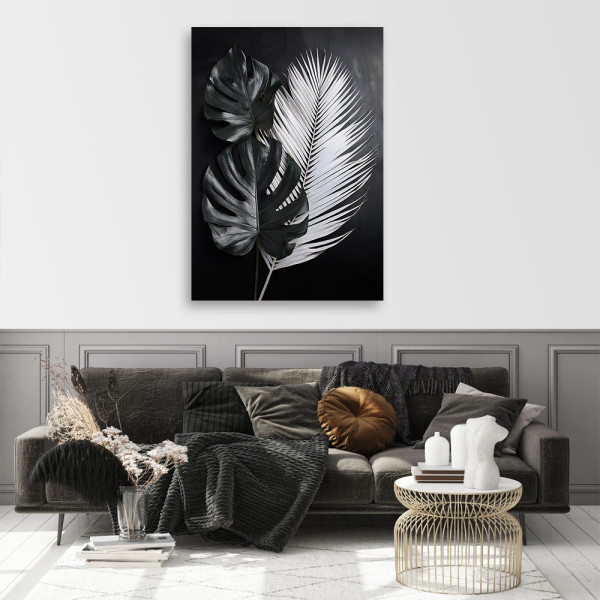 Feeby Obraz na płótnie, Liście Monstery Czarno Białe 40x60