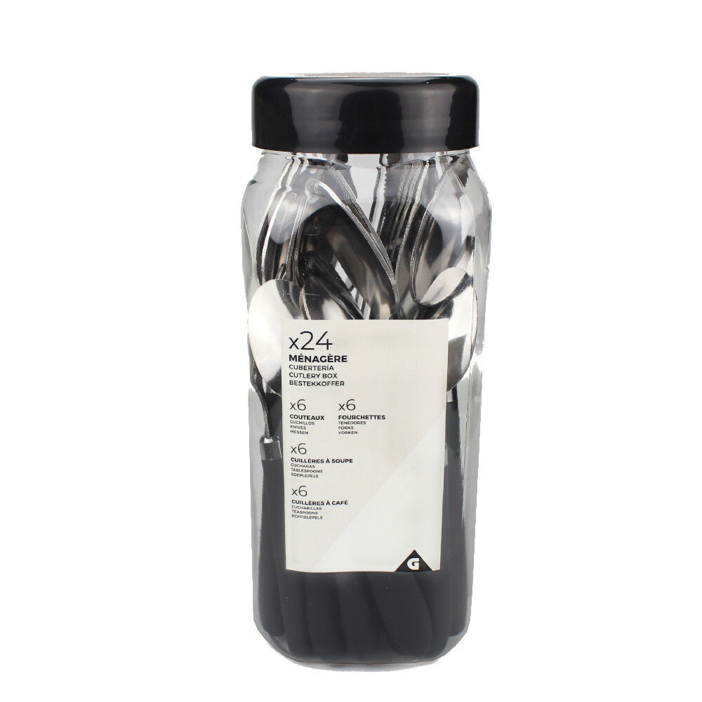 Ménagère 24 pièces inox manche antidérapant soft touch noir