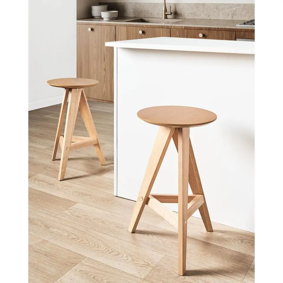 AROMA - Barkruk set van 2 - Lichtbruin - Rubberhout