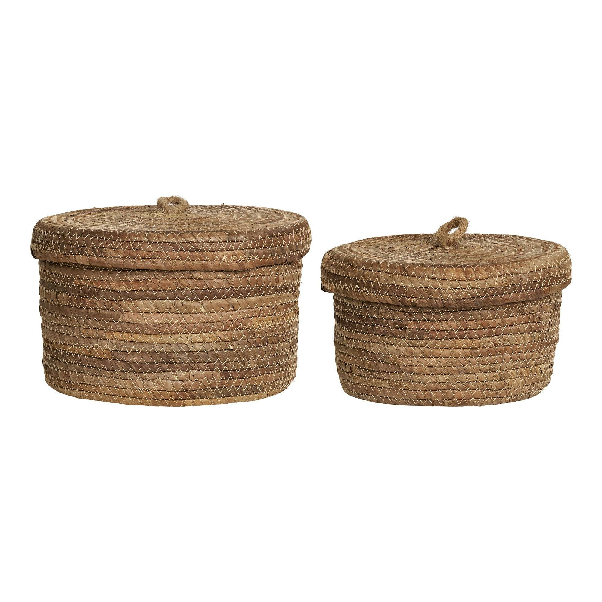 Petit panier de rangement rond en feuille de bananier avec couvercle (lot de 2)