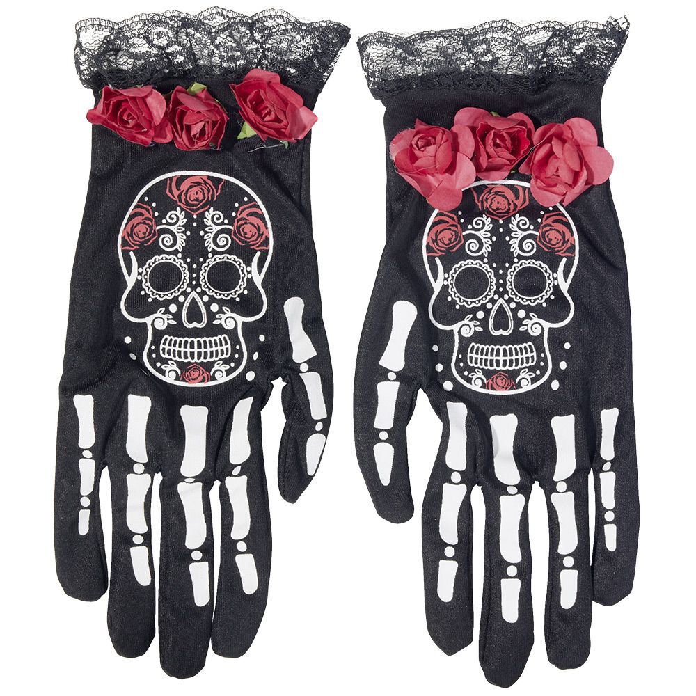 Gants adulte Halloween imprimé squelette jour des morts Taille unique