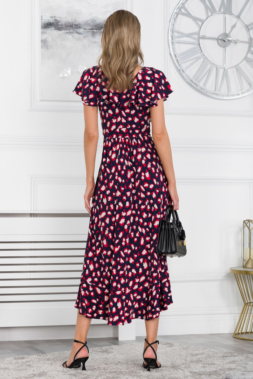 Jolie Moi Sylvie Print Ruffle Dip Hem Dress