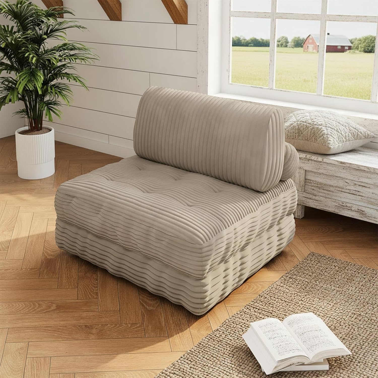 Folding Sofa Bed,Convertible Sleeper Chair,Gray Single Lounge Chair Bed with Pillow Foldable Mattress with Back Support,Portable Floor Couch for Living Room