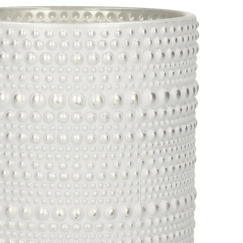 Countryfield theelichthouder/kaarsenhouder - wit/zilver - H8 cm