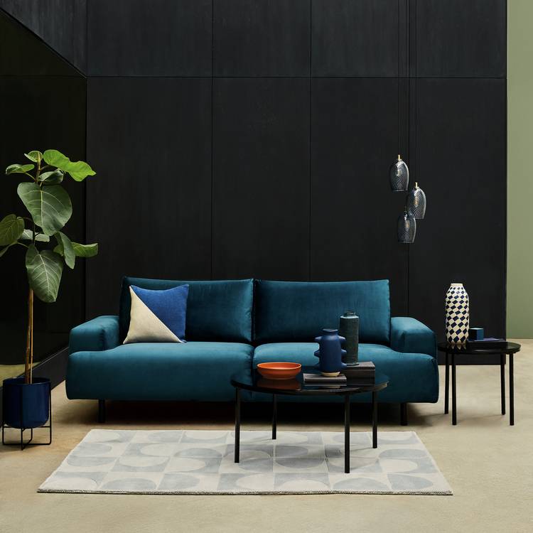 Habitat Julien Velvet 3 Seater Sofa - Navy Blue