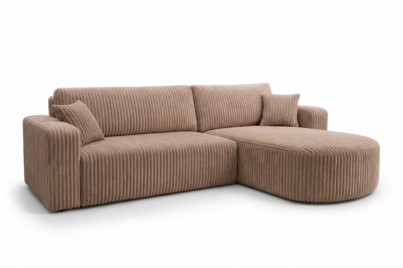 Narożnik z funkcją spania, sztruks Tilia, Brązowy, Prawy, ROUND ONE XL