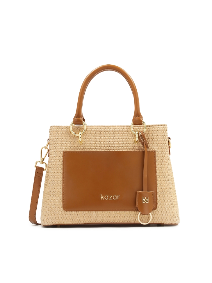 Beige handbag with braided pattern