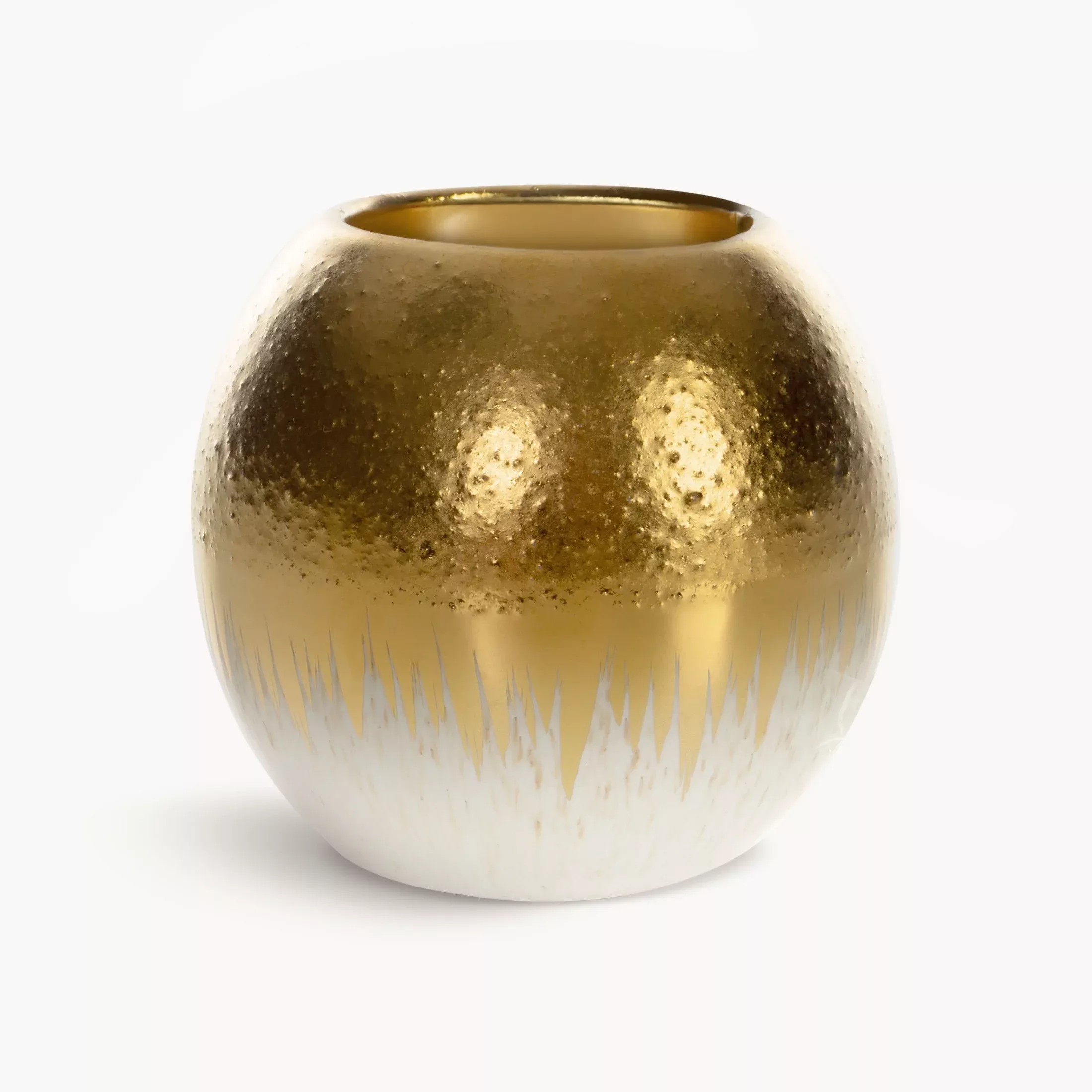 Świecznik ceramiczny kremowo-złotyłączący fakturę granitu z lśniącą powierzchnią 8x8x8 cm MAX 1