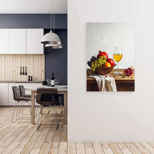 Obraz do kuchni jadalni restauracji, Martwa natura owoce i wino 20x30