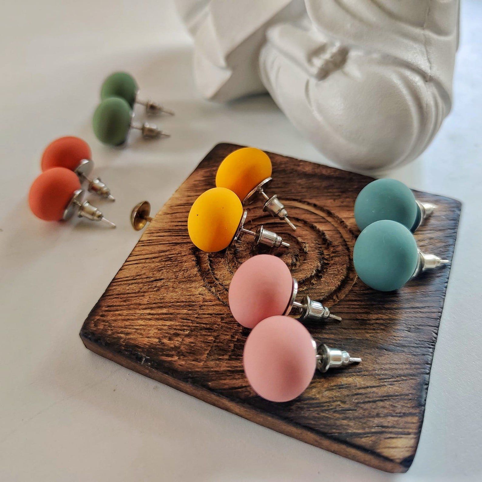 The Colourful Aura Multicolour Matte Round Ball Studs Earrings