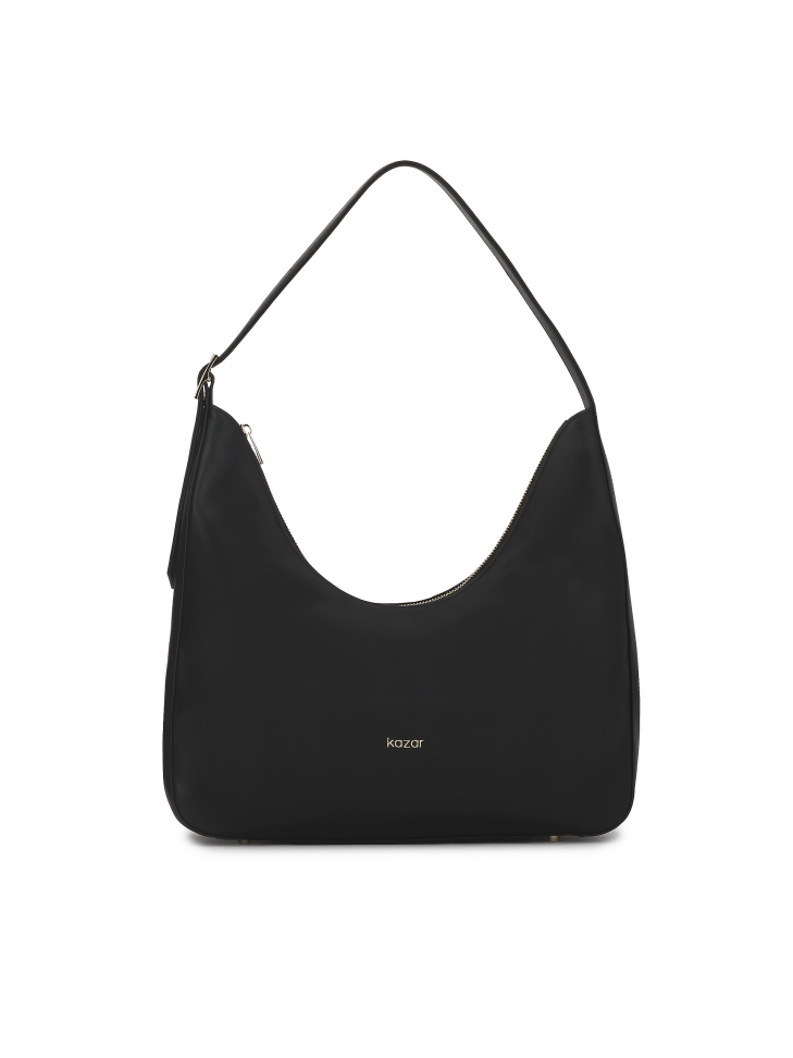 Black leather shoulder bag with adjustable strap